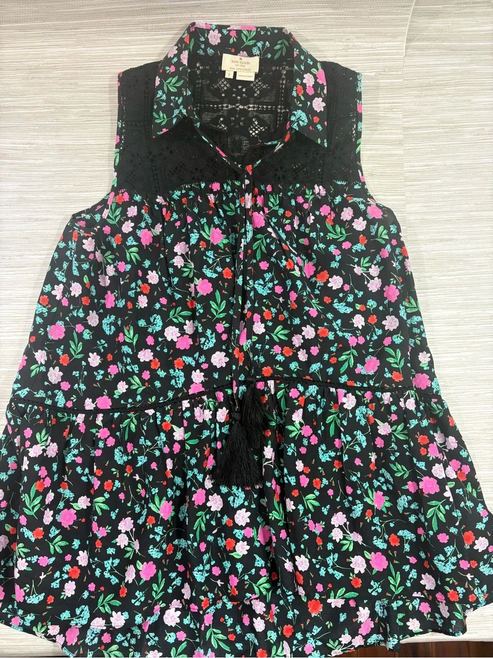 KATE SPADE SMALL ✨ silk cotton sleeveless floral designer blouse EUC